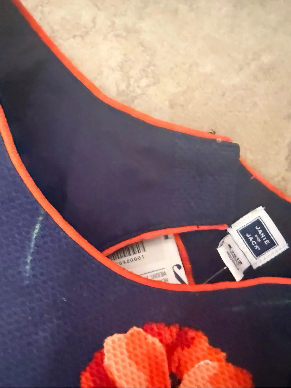 Janie and Jack Navy Dress with Orange Trim and Coral Flower